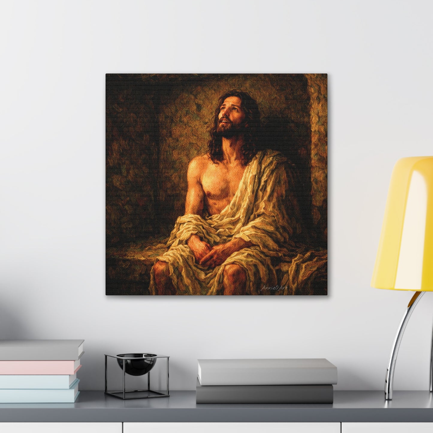 Jesus in Thanksgiving Prayer ‘Resurrection Day’ Canvas Stretched Wall Art — Religious Christian Home Decor
