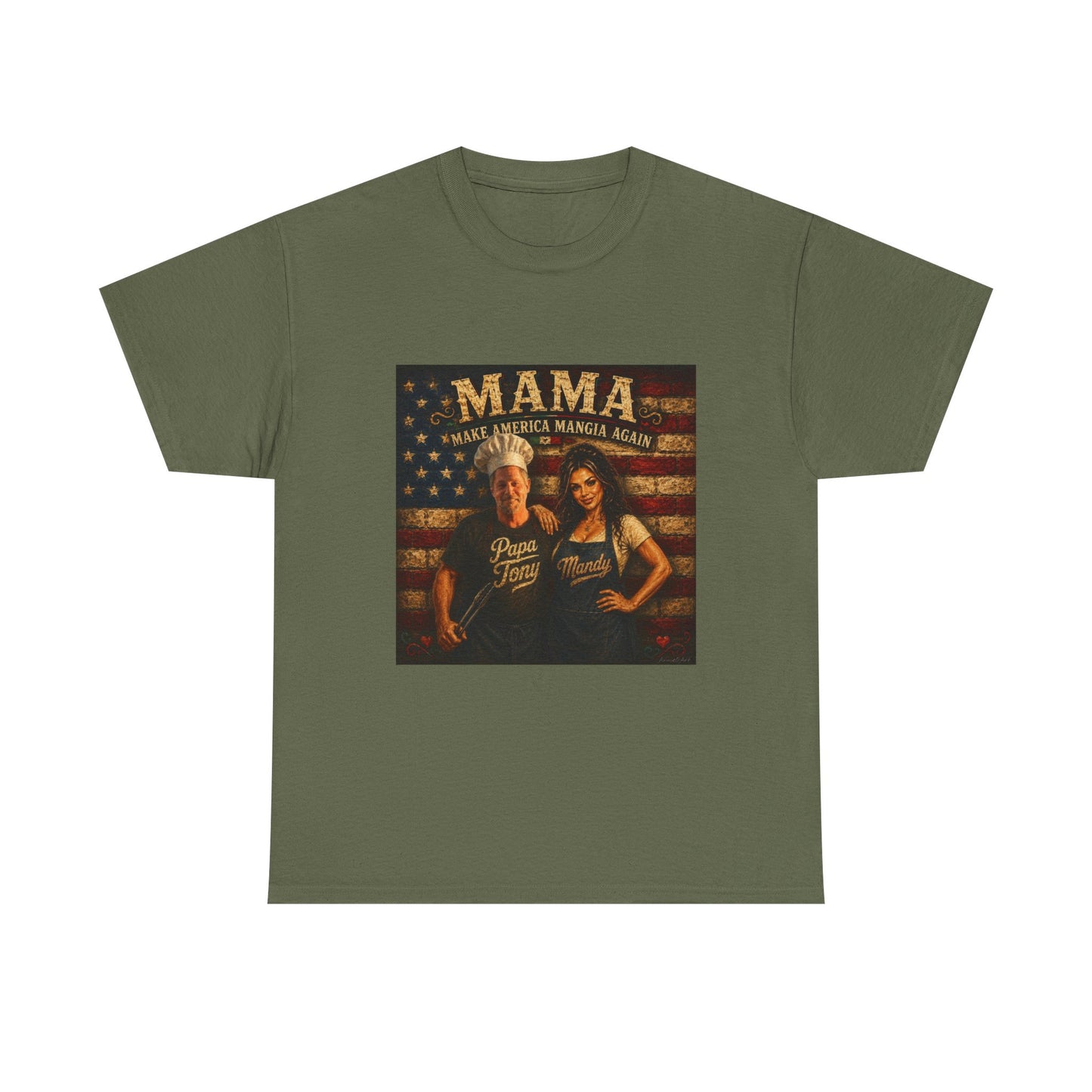 CUSTOM for MANDY—Mama Pizza Team T-Shirt — Retro American Flag Pizza Chef Graphic Tee