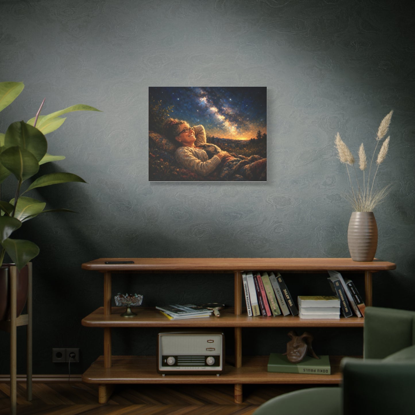 Stargazer Woman Canvas Art — Milky Way Night Sky Print
