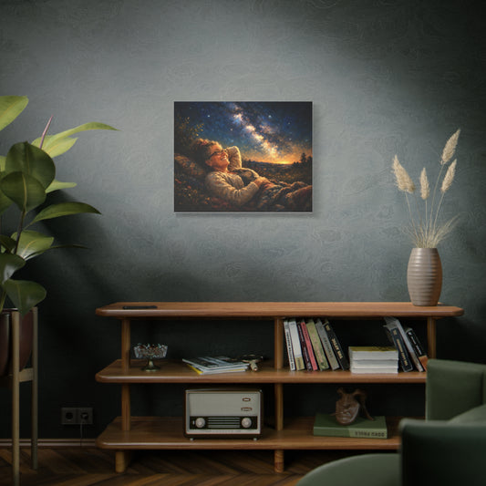 Stargazer Woman Canvas Art — Milky Way Night Sky Print