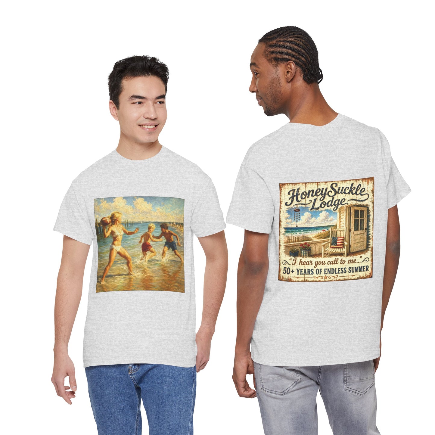 Vintage Beach T‑Shirt — 'Honeysuckle Lodge: 50+ Years of Endless Summer' Retro Seaside Tee