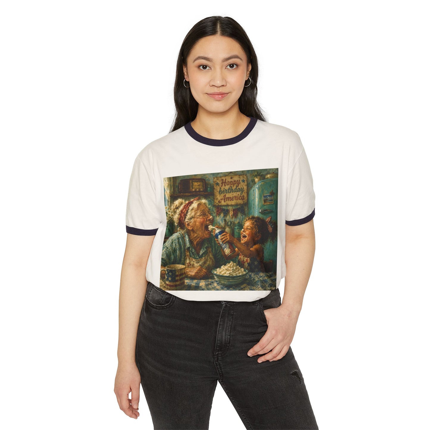 Happy Birthday America Ringer T‑Shirt — Vintage Patriotic Birthday Tee