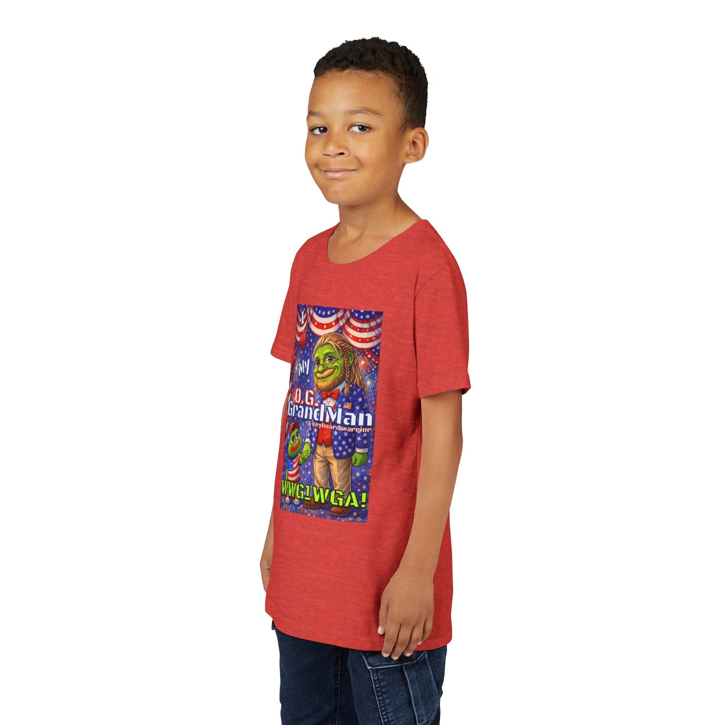 GrandMan/Grandpa Keyboard Warriors for your Littles - “I ♥️ My O.G. GrandMan" Patriotic Pepe WWG1WGA Kids T-Shirt