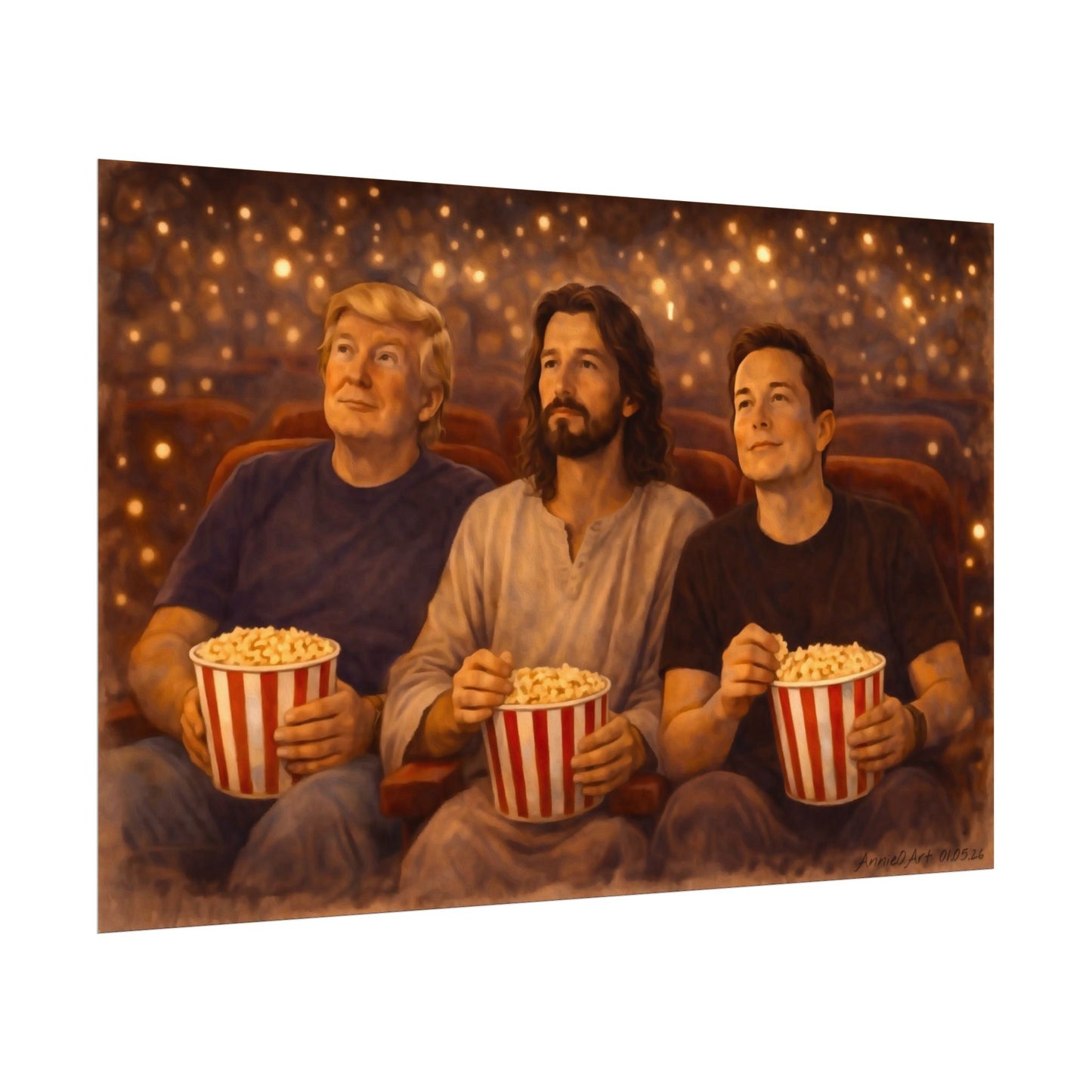 Popcorn Movie Night Poster — Textured Watercolor Matte Art