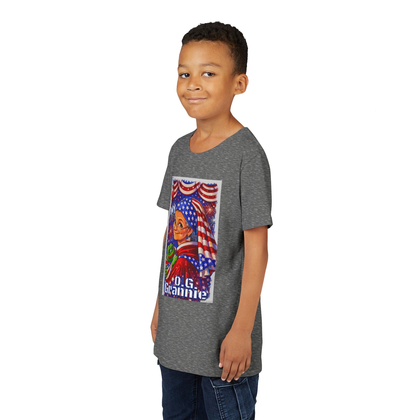Grandma Anons & Keyboard Warriors for your Littles, “I ♥️ My O.G. Grannie" Youth T-Shirt – American Flag Grandma Design