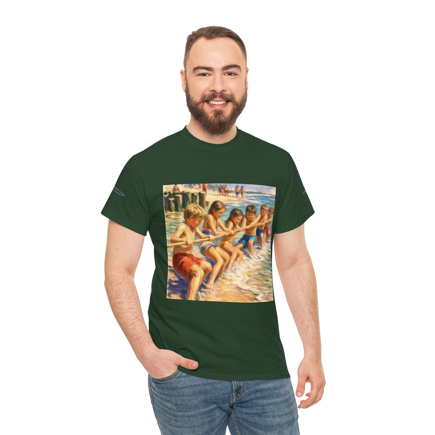 Honeysuckle Lodge Vintage Beach Print tee shirt front/back ("Honeysuckle Lodge - 50+ years of fun in the sun")