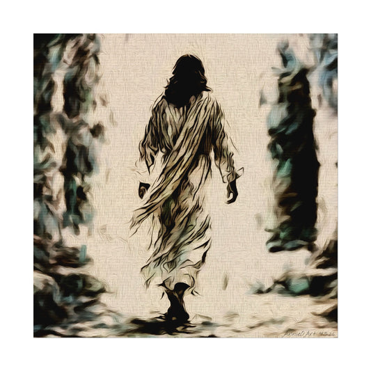 Jesus Walking Watercolor Poster – Textured Matte Religious Wall Art