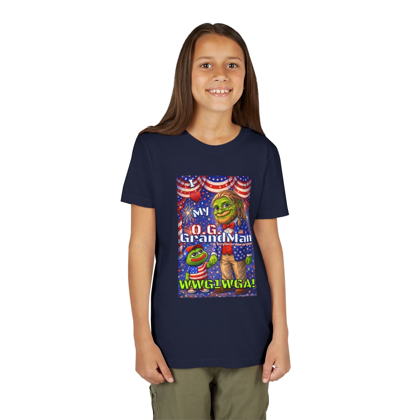 GrandMan/Grandpa Keyboard Warriors for your Littles - “I ♥️ My O.G. GrandMan" Patriotic Pepe WWG1WGA Kids T-Shirt