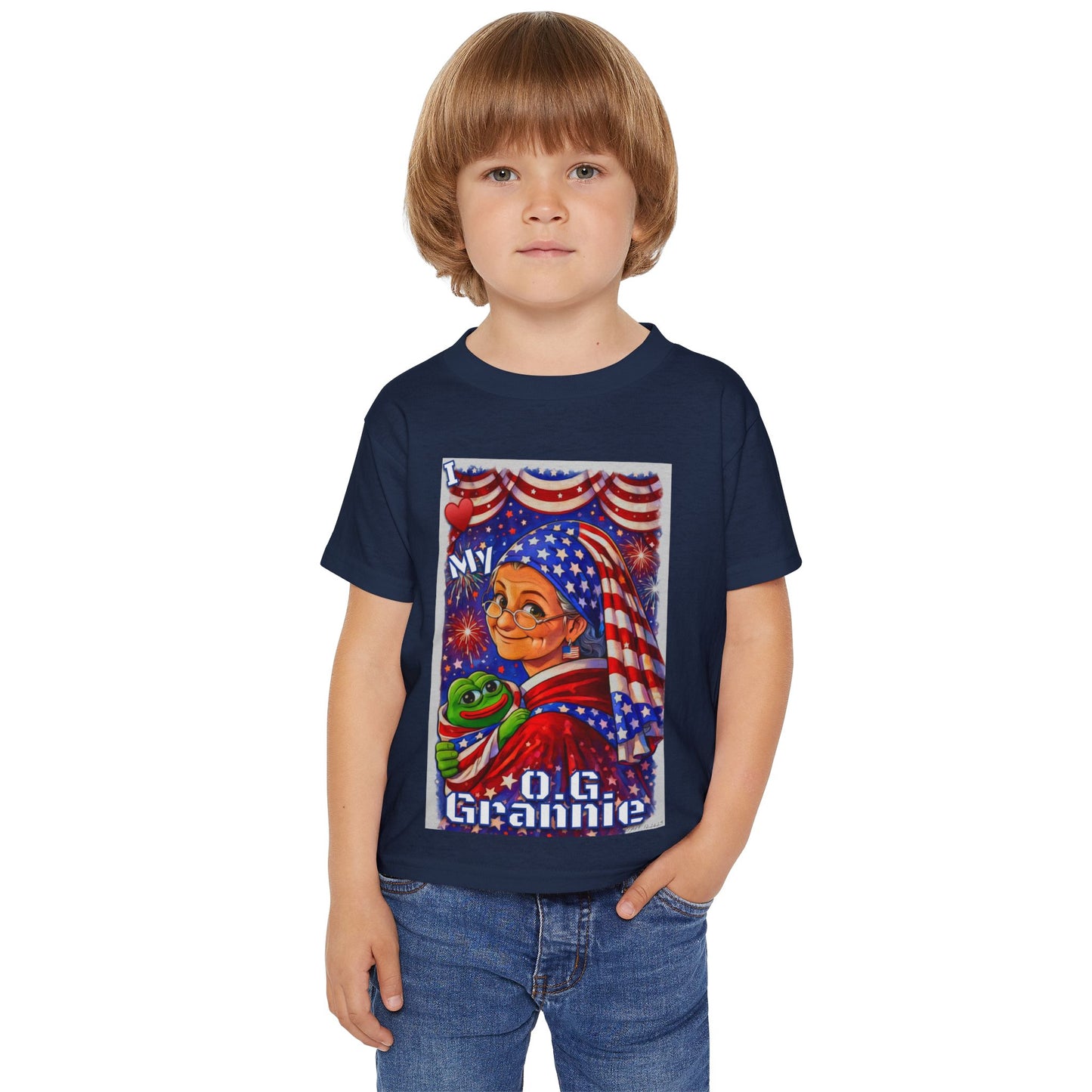 Grandma Anons for your Littles-“I ♥️ My OG Grannie” Toddler T‑Shirt — American Flag Grandma Design