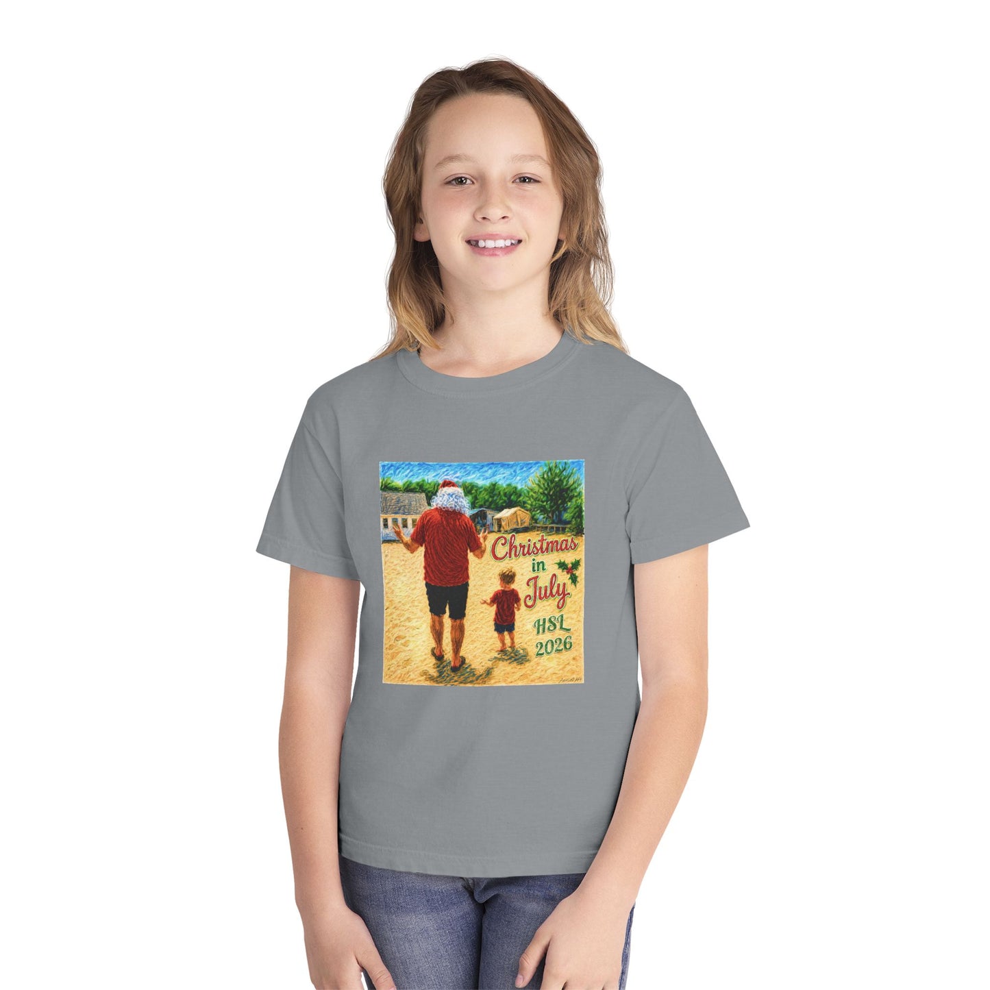 Dry-Blend Youth Tee — "Christmas in July" Beach Design 2026