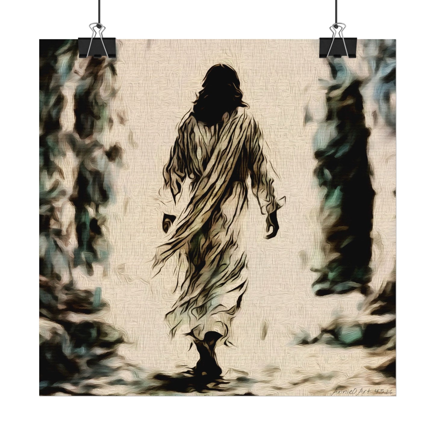 Jesus Walking Watercolor Poster – Textured Matte Religious Wall Art