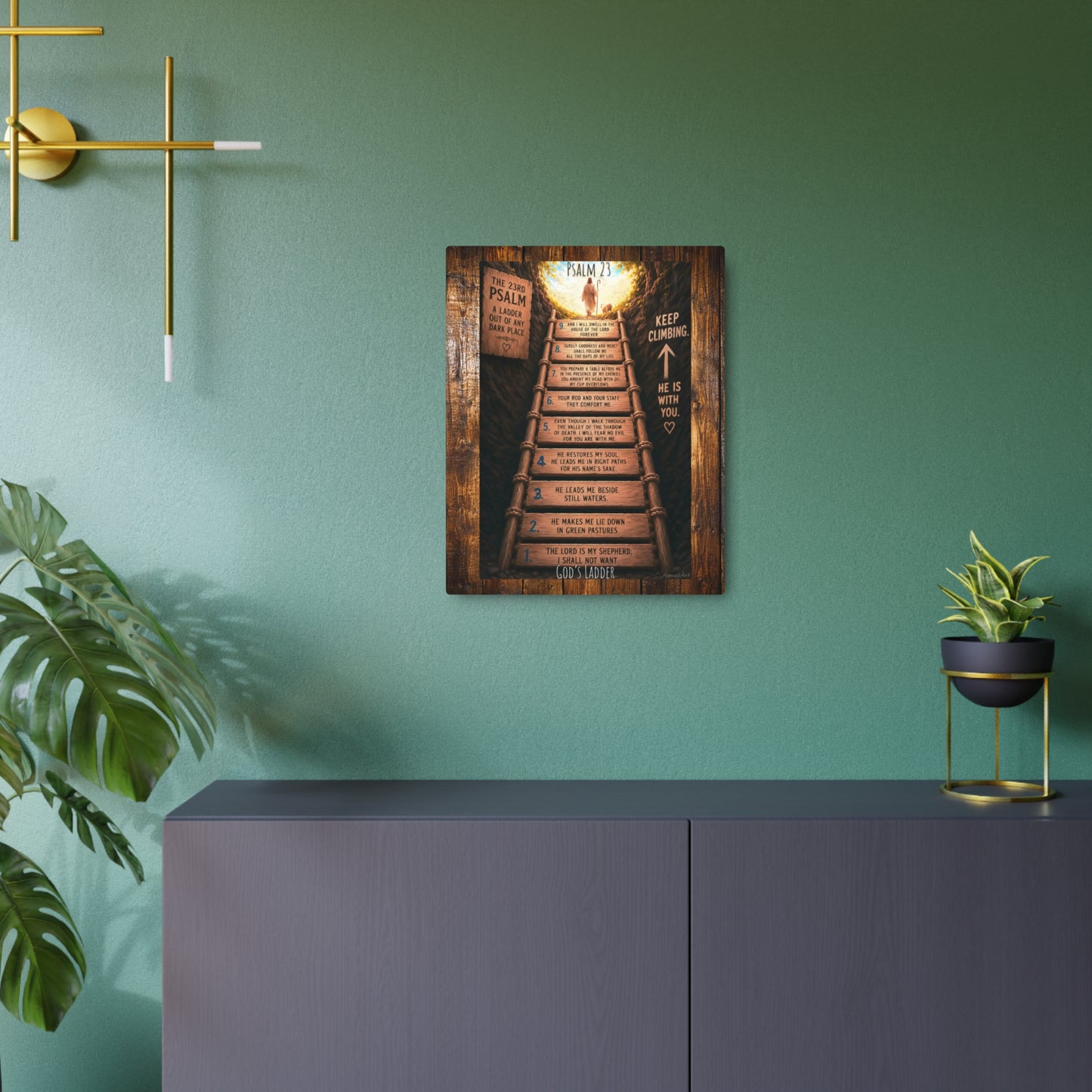 Psalm 23 Ladder Metal Art Sign – Rustic Christian Wall Decor, "Keep Climbing" Inspirational Scripture Plaque