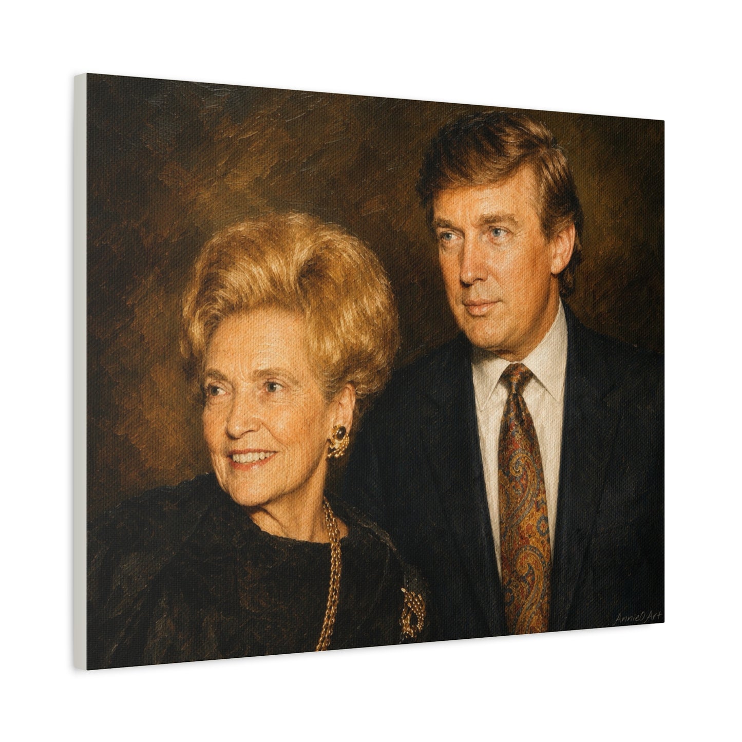 Trump with his Mom—Vintage Portrait Canvas Print — Classic Stretched Matte Wall Art