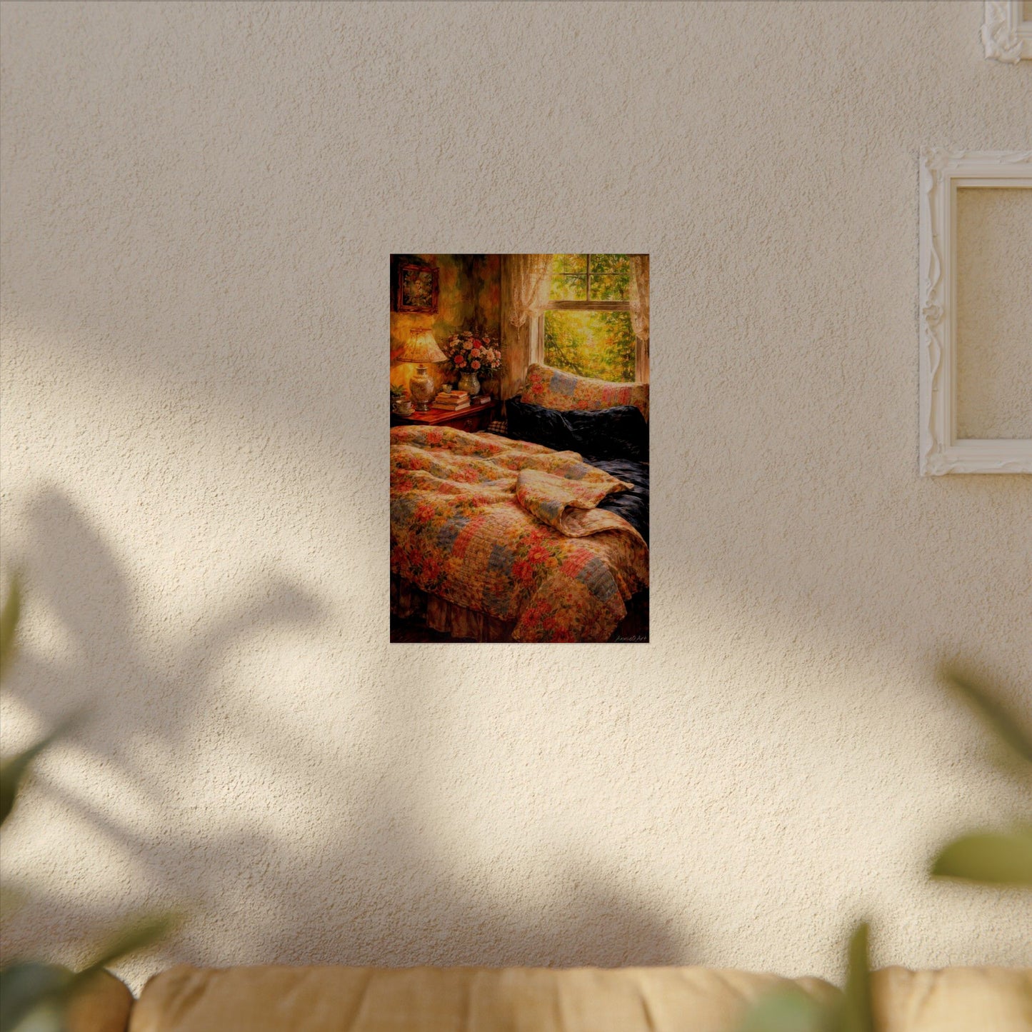 Cottage Cozy Bedroom Poster — Textured Matte Wall Art