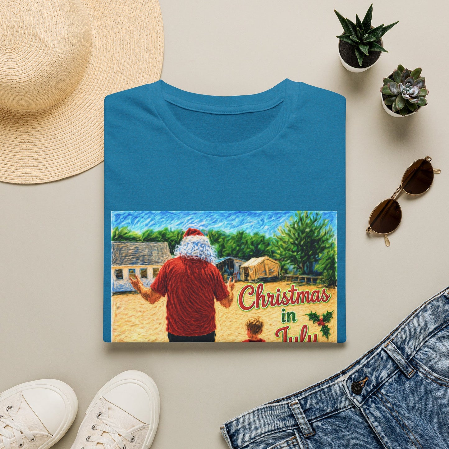 T-Shirt — Christmas in July Santa Beach Graphic Tee