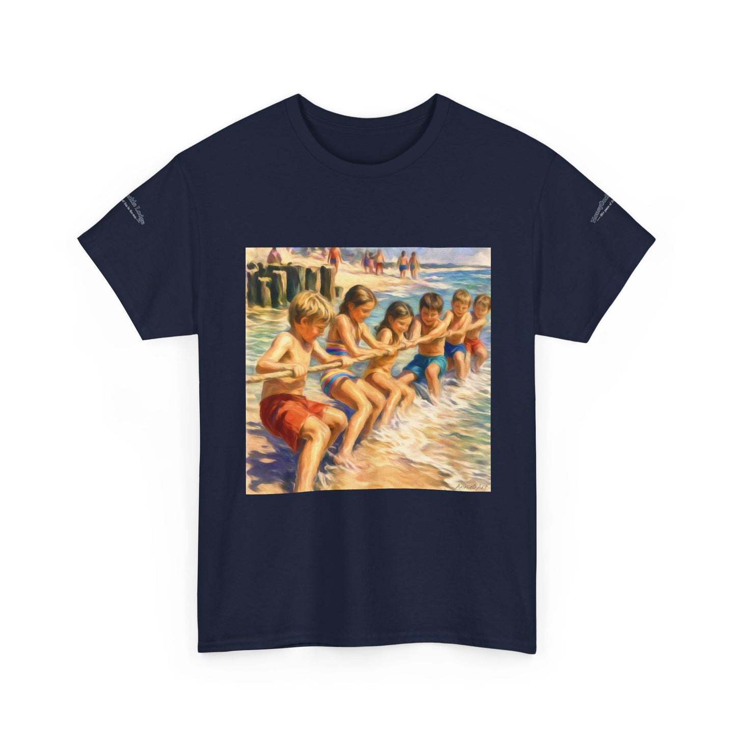 Honeysuckle Lodge Vintage Beach Print tee shirt front/back ("Honeysuckle Lodge - 50+ years of fun in the sun")