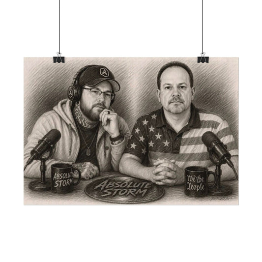 Absolute Storm—Stormy Joe & Paul Abs—Textured Watercolor Matte Poster — Vintage Podcast Poster Art