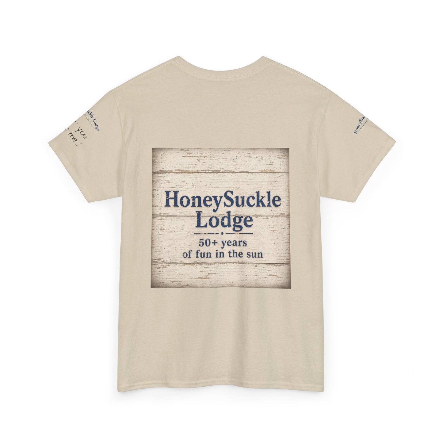 HoneySuckle Lodge Vintage Beach T-Shirt — "50+ years of fun in the sun" Retro Kids on Shore Design