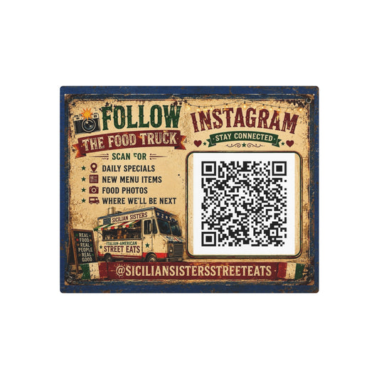 CUSTOM 20x16 w/QR CODE—Metal Art Sign - Vintage Food Truck Instagram QR Promotional Plaque