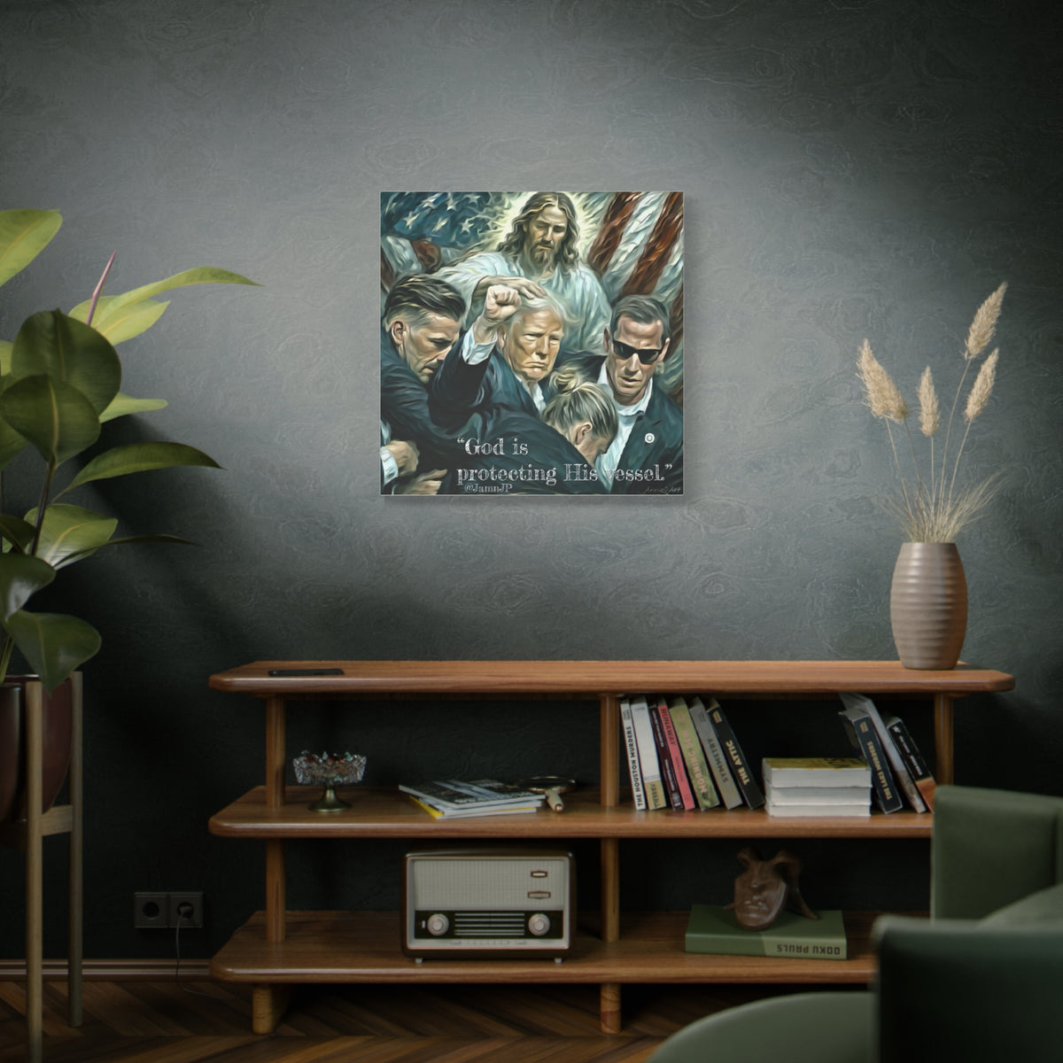 Jesus Blessing Trump— Patriotic Canvas Art — "God Is Protecting His Vessel"