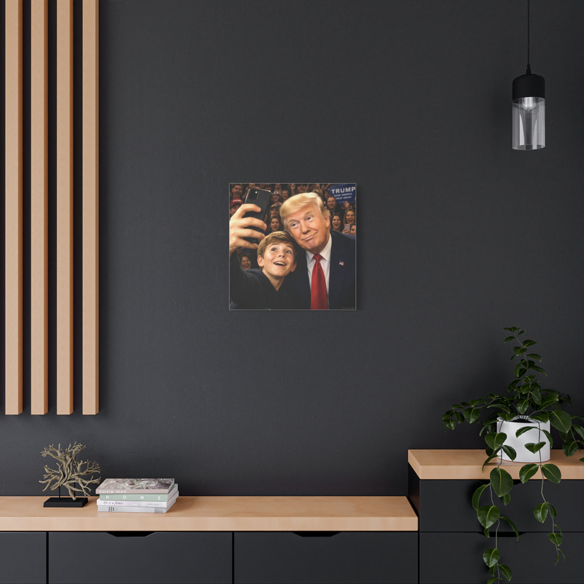 Trump Rally Canvas Wall Art — President Selfie Print on Stretched Matte Canvas