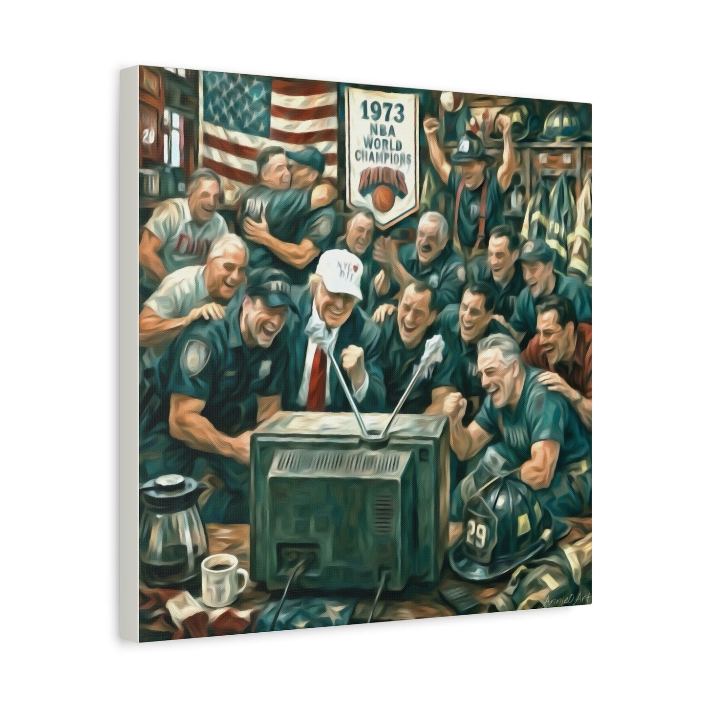 Trump Watching Knicks Game w/ FDNY &NYPD (Knicks 1973 Banner)