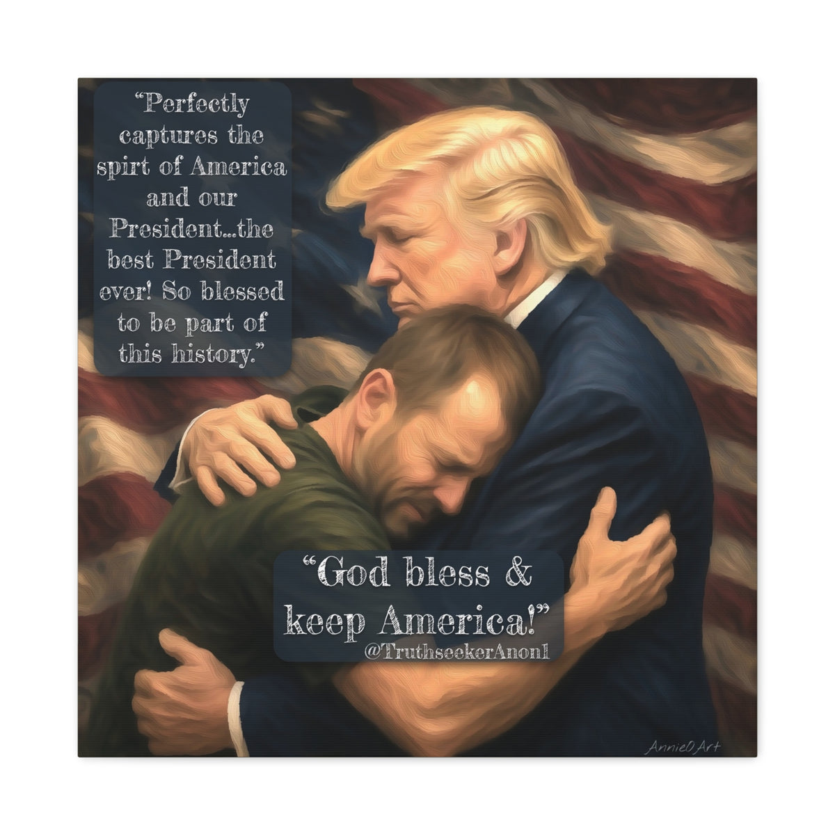 Trump Embrace Patriotic Canvas Wall Art — "God Bless & Keep America"