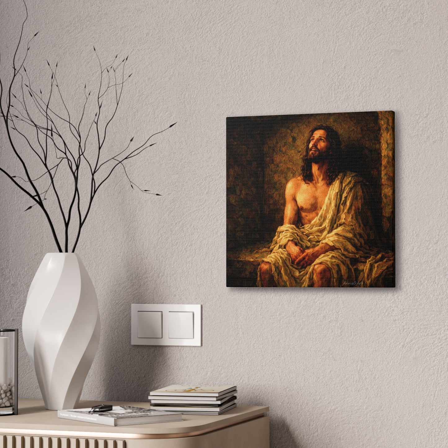 Jesus in Thanksgiving Prayer ‘Resurrection Day’ Canvas Stretched Wall Art — Religious Christian Home Decor