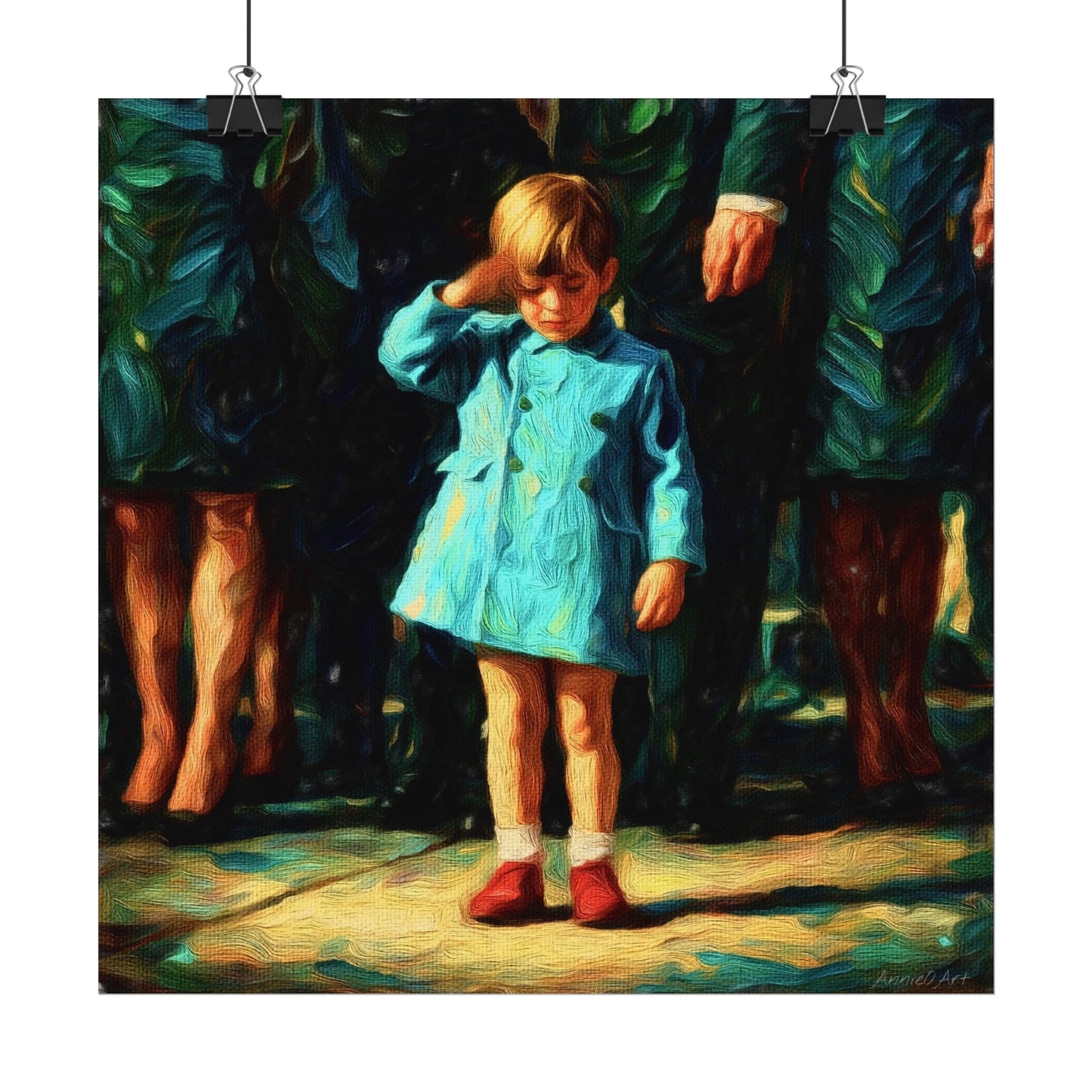 JFK Jr. ‘The Salute’—Textured Vintage Child in Blue Coat Art Print Poster