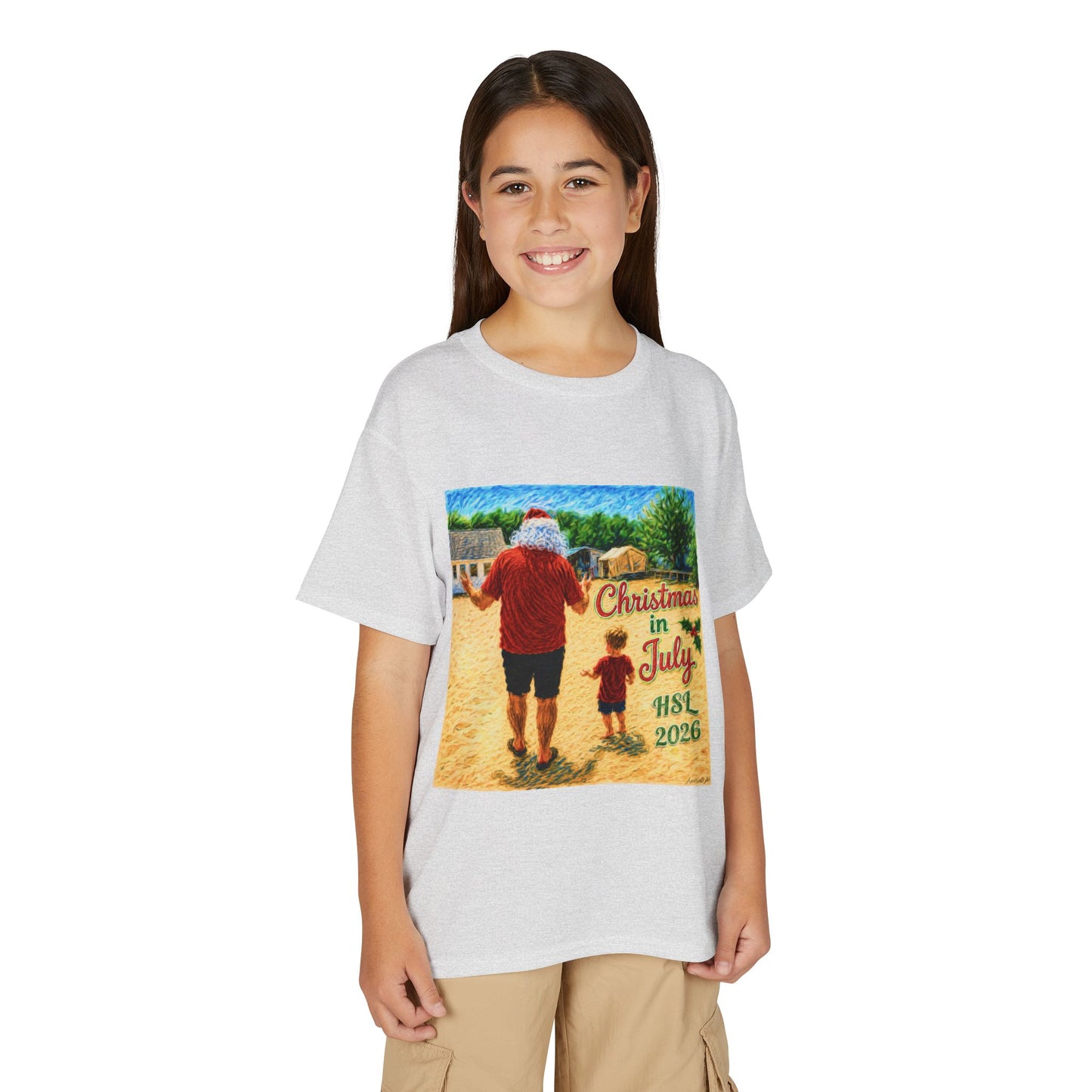 Youth T-Shirt — "Christmas in July" Beach Santa Kids Tee (HSL 2026)