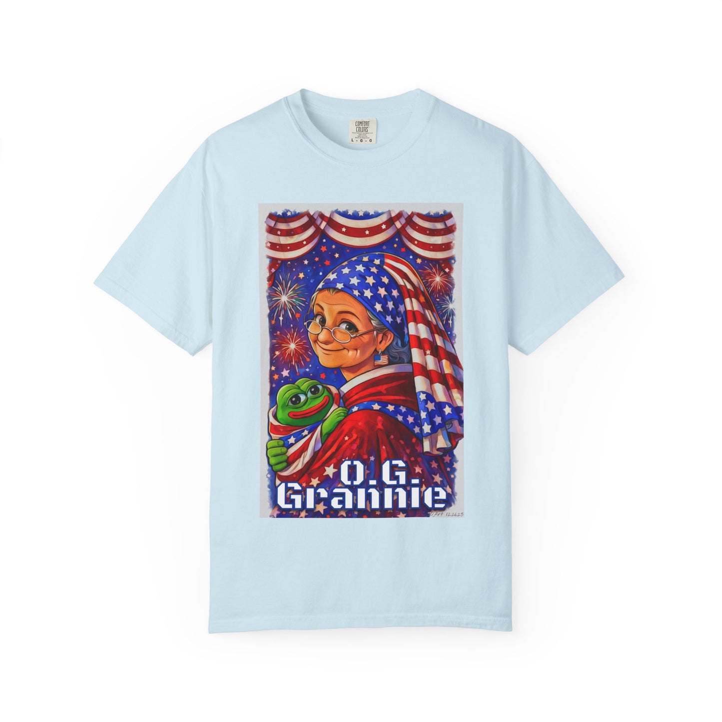 Grandmas Patriotic Original Gansta “OG Grannie” T-Shirt — American Flag Grandma w baby Pepe Graphic Tee