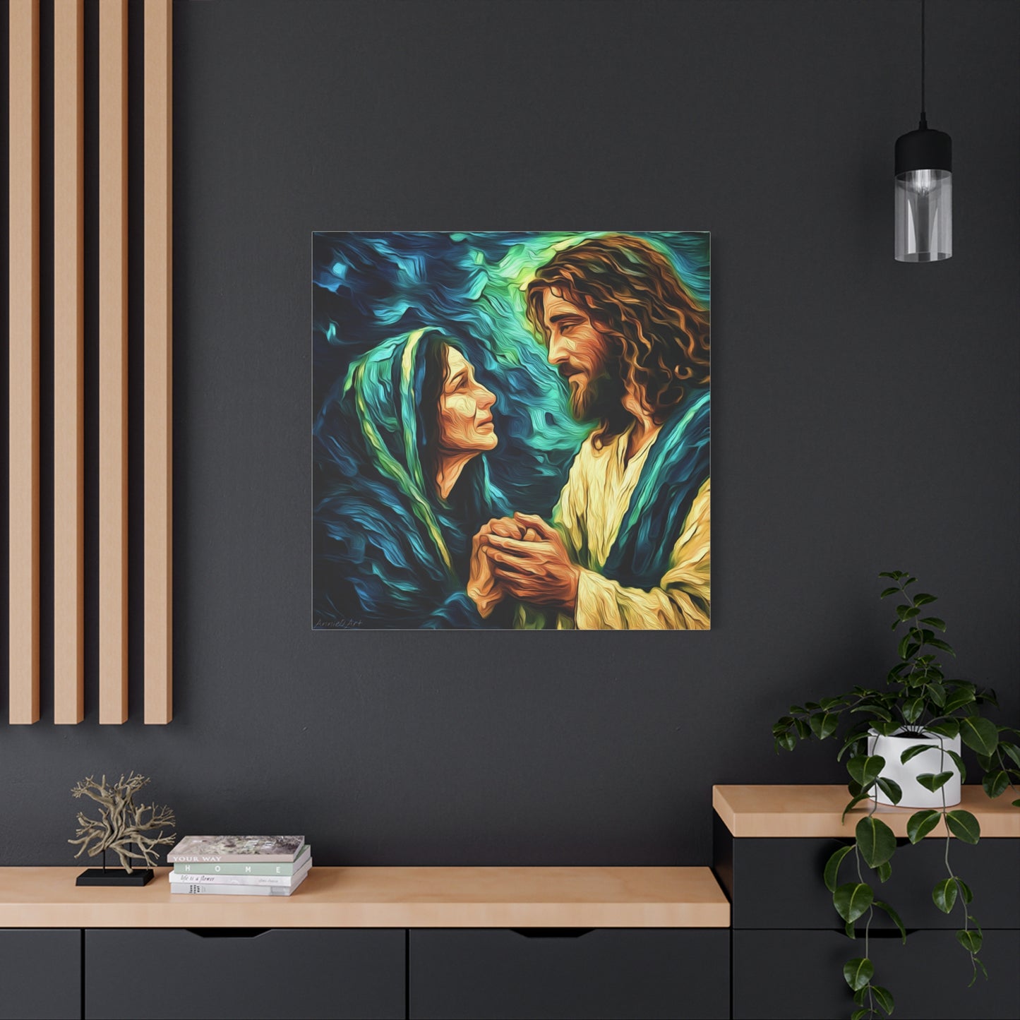 Jesus Comforting Mother Mary—Matte Canvas Wall Art