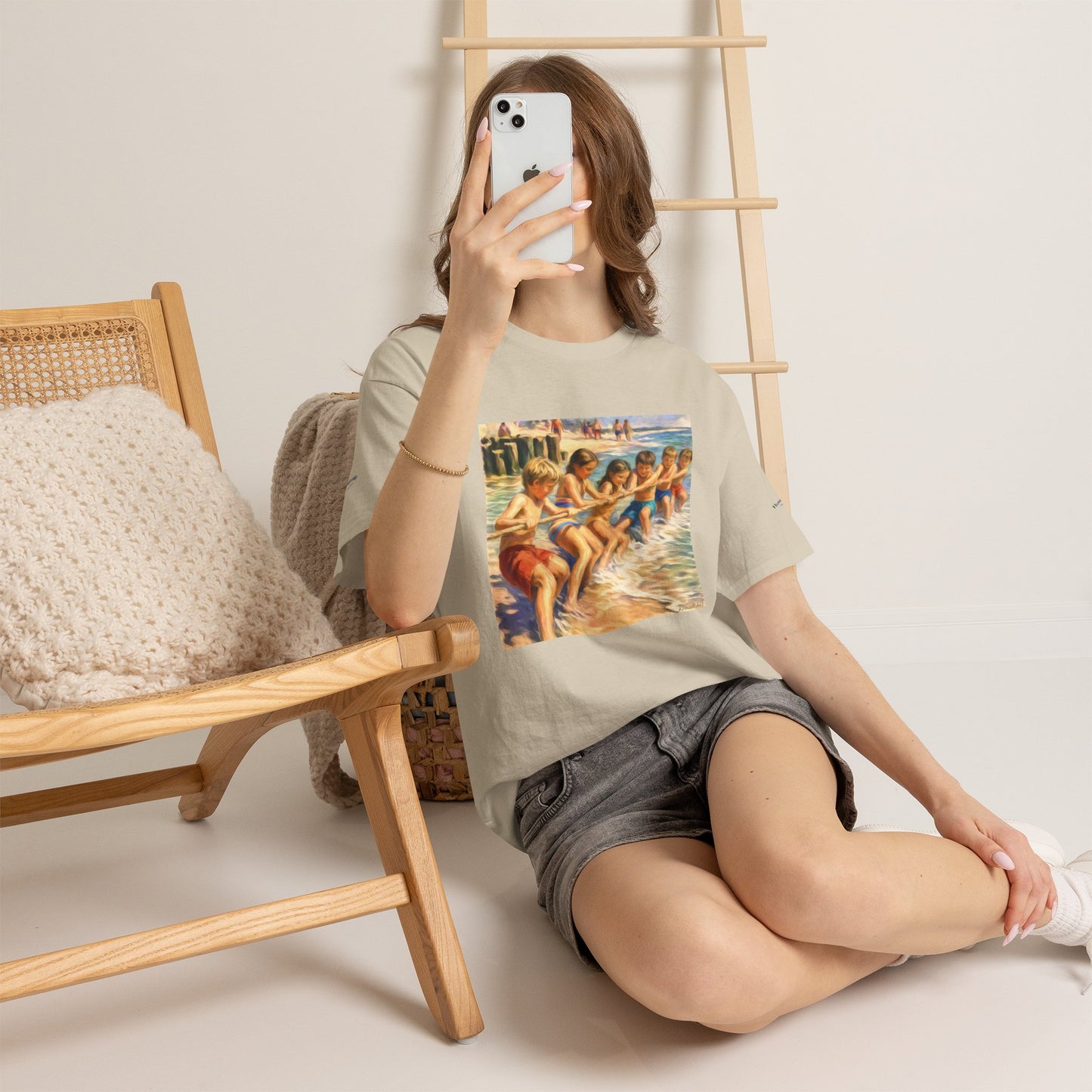 Honeysuckle Lodge Vintage Beach Print tee shirt front/back ("Honeysuckle Lodge - 50+ years of fun in the sun")