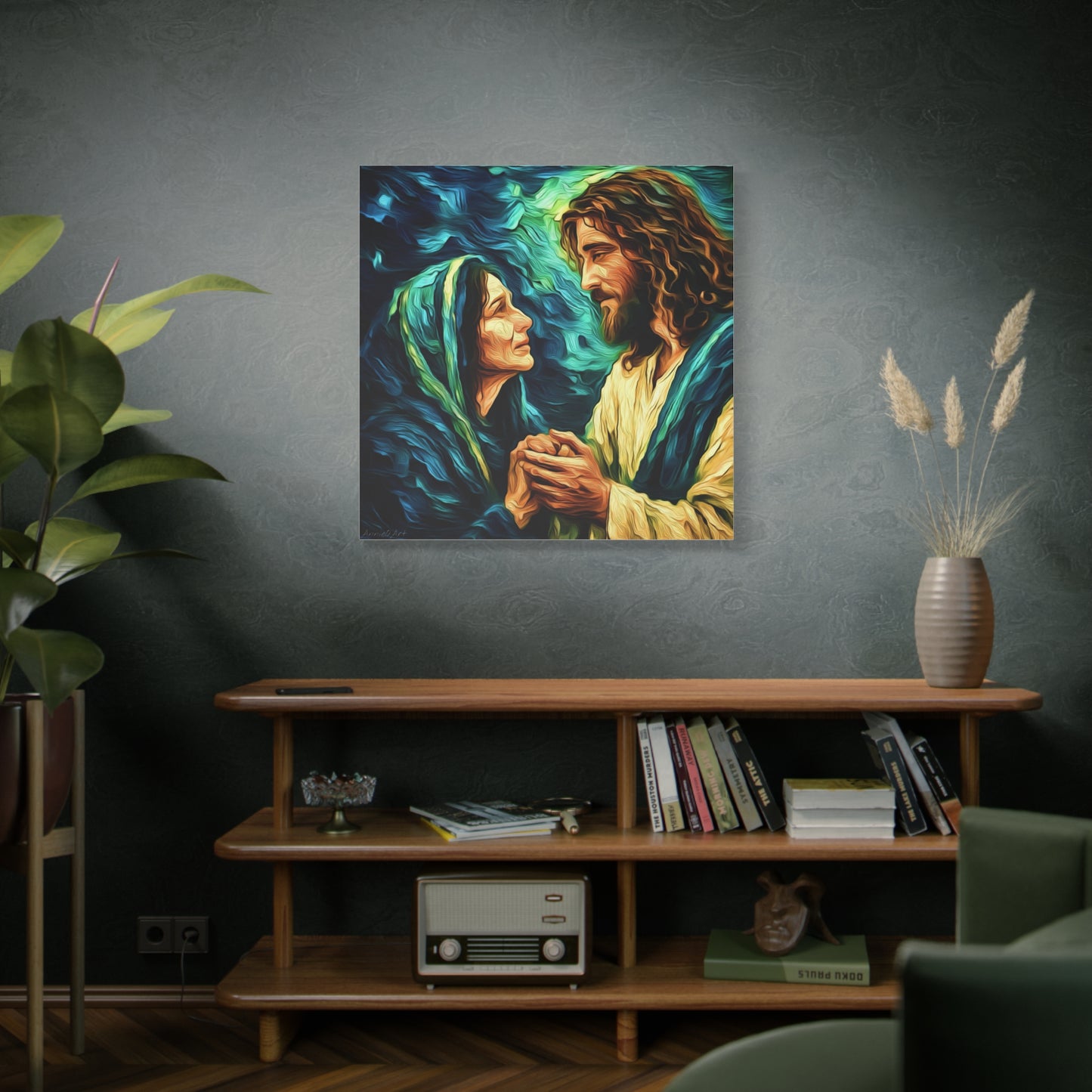 Jesus Comforting Mother Mary—Matte Canvas Wall Art
