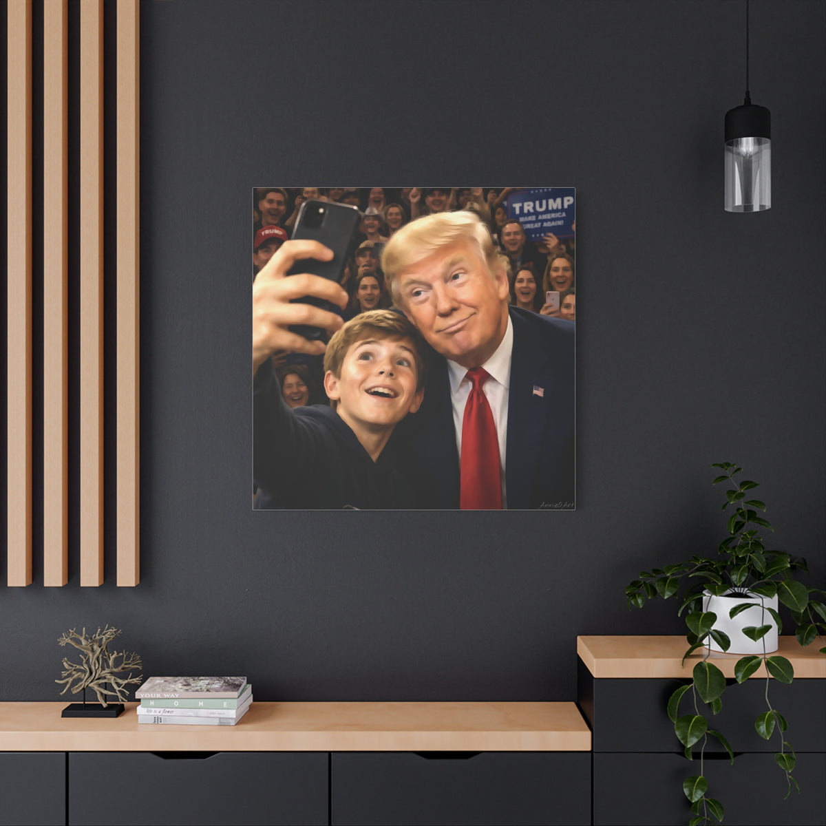Trump Rally Canvas Wall Art — President Selfie Print on Stretched Matte Canvas