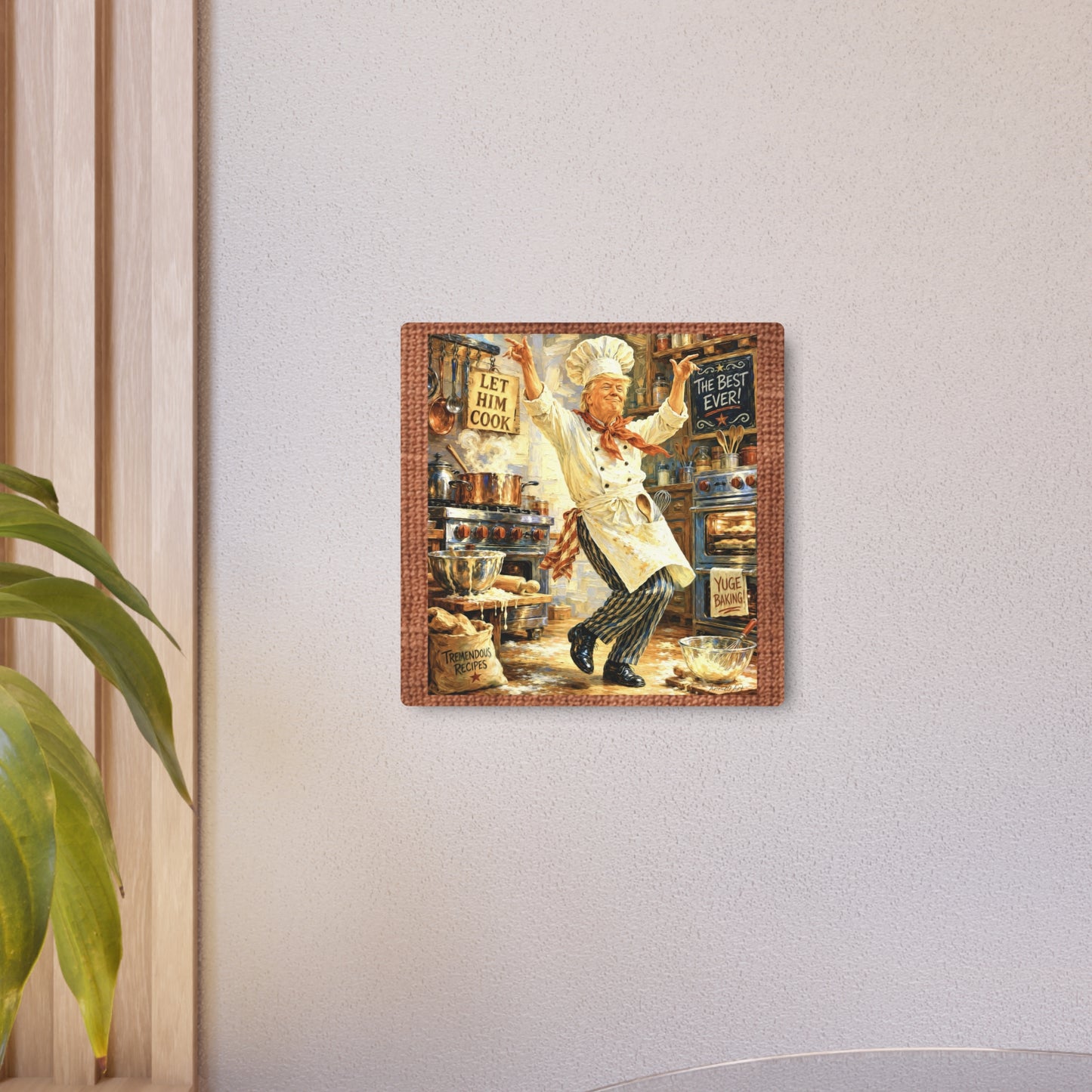 Trump Chef Dancing Metal Art Sign – "Let Him Cook" Kitchen Wall Decor