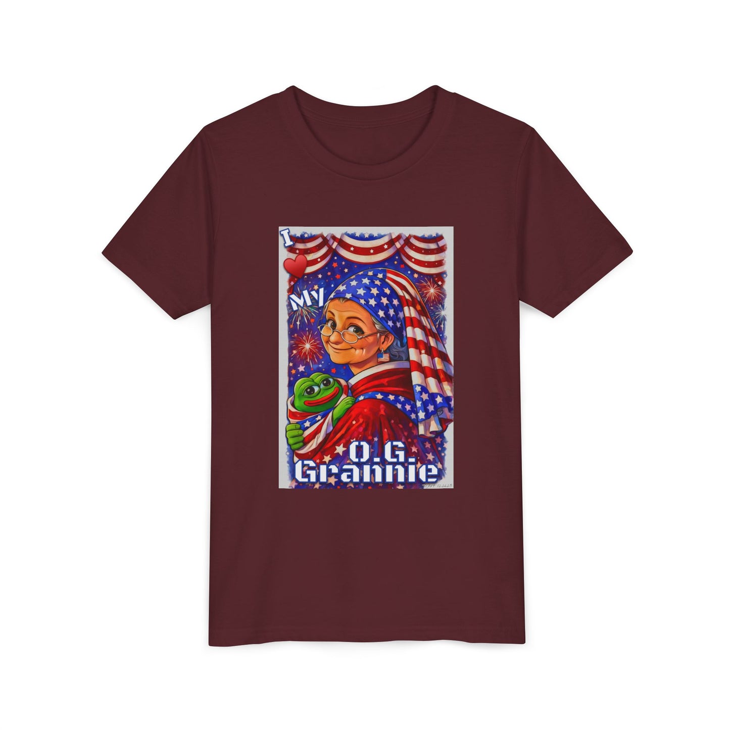 Grandma Anons & Keyboard Warriors for your Littles, “I ♥️ My O.G. Grannie" Youth T-Shirt – American Flag Grandma Design