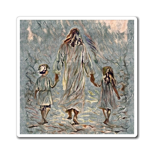 Jesus Walking with Children Magnet — Kid Level Inspirational Refrigerator Magnet