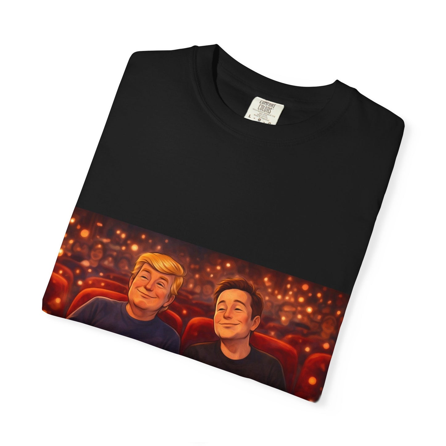 Trump & Elon—Movie Night Popcorn Tee — Cozy Cinematic Graphic T-Shirt
