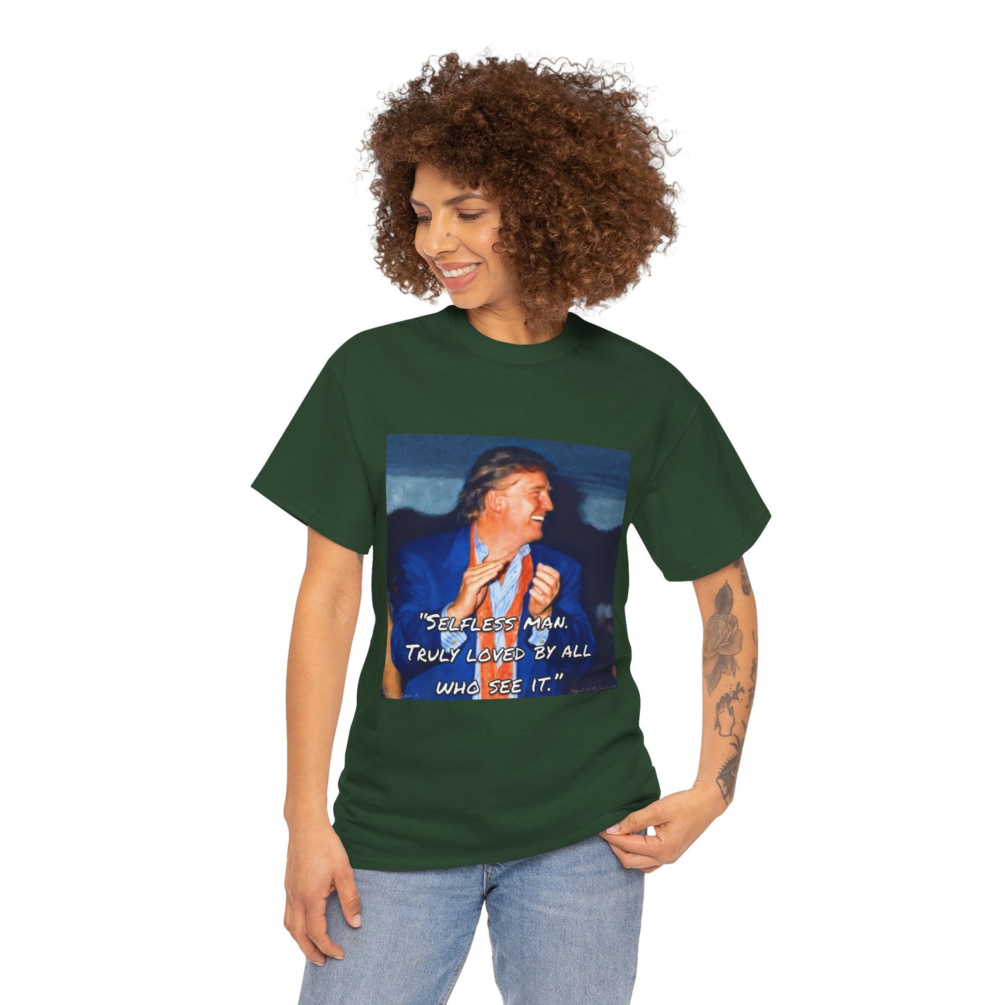 Vintage Portrait Tee with Quote – “Selfless Man, Truly Loved by All Who See It”