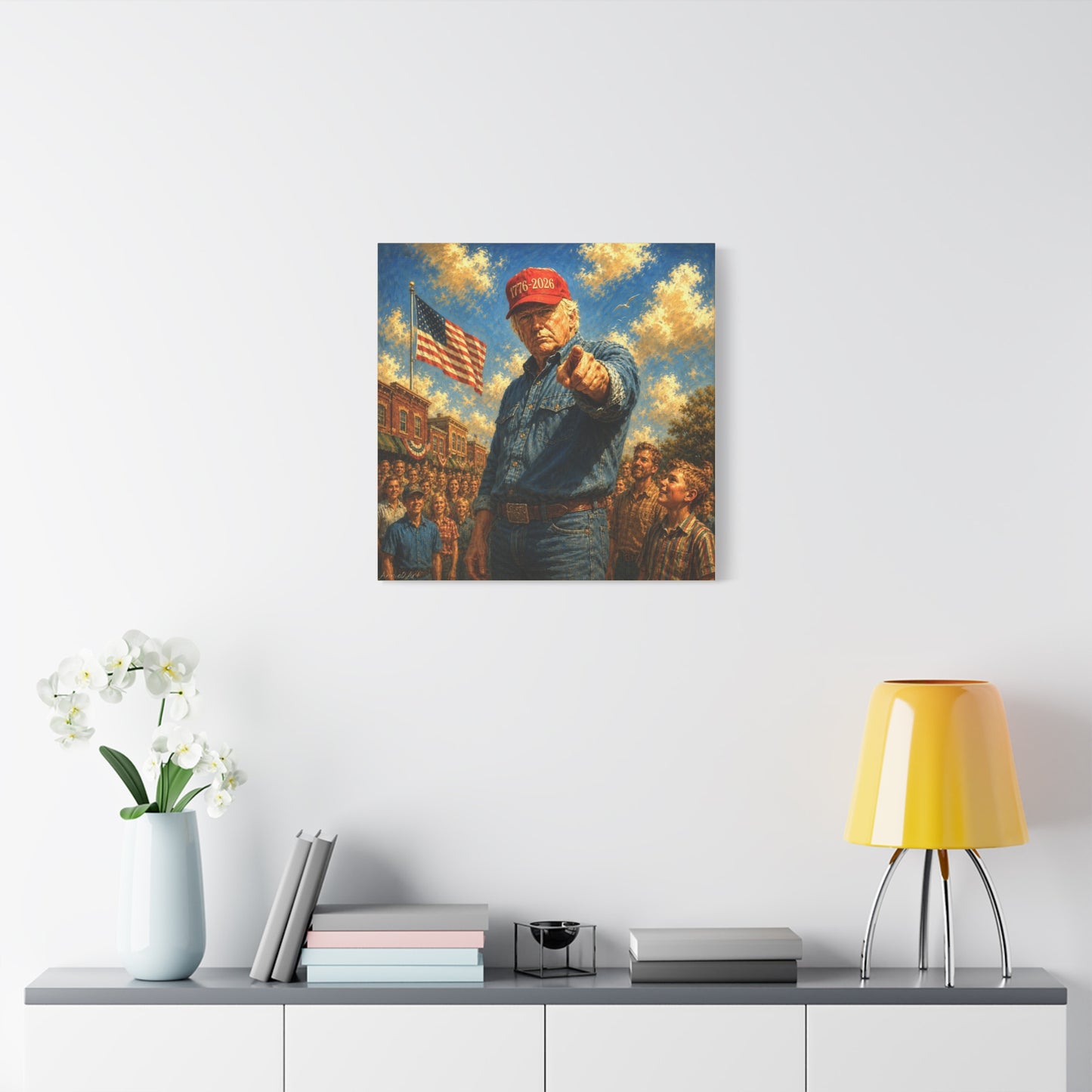 Trump Patriotic Pointing Portrait Canvas (1776-2026 Hat)