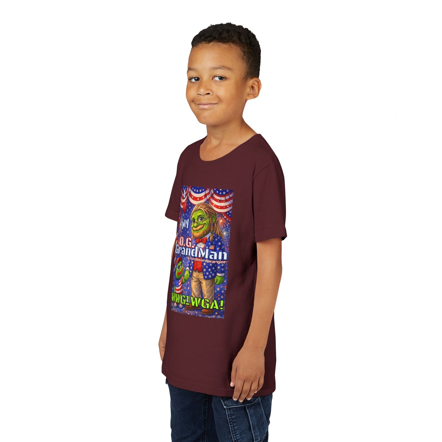 GrandMan/Grandpa Keyboard Warriors for your Littles - “I ♥️ My O.G. GrandMan" Patriotic Pepe WWG1WGA Kids T-Shirt