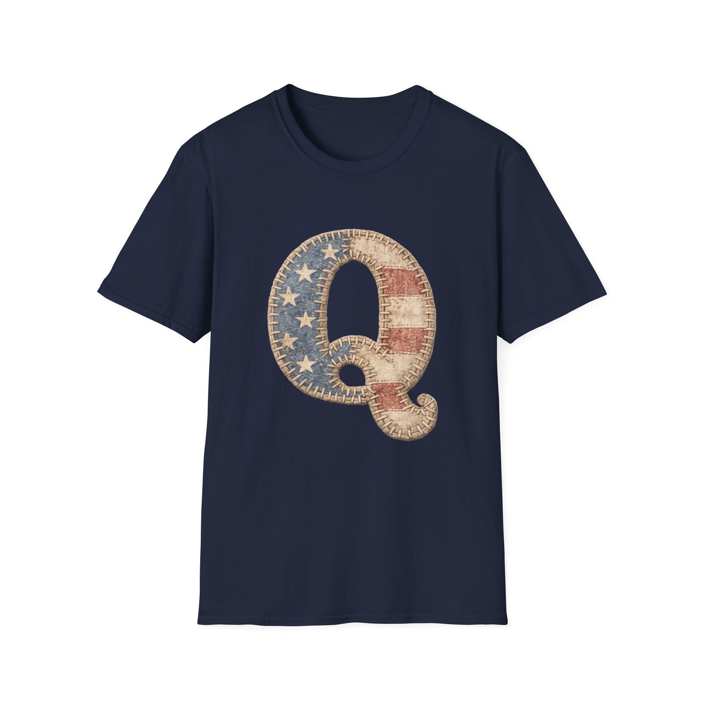 Q Patriotic T‑Shirt – Vintage American Flag Initial Tee
