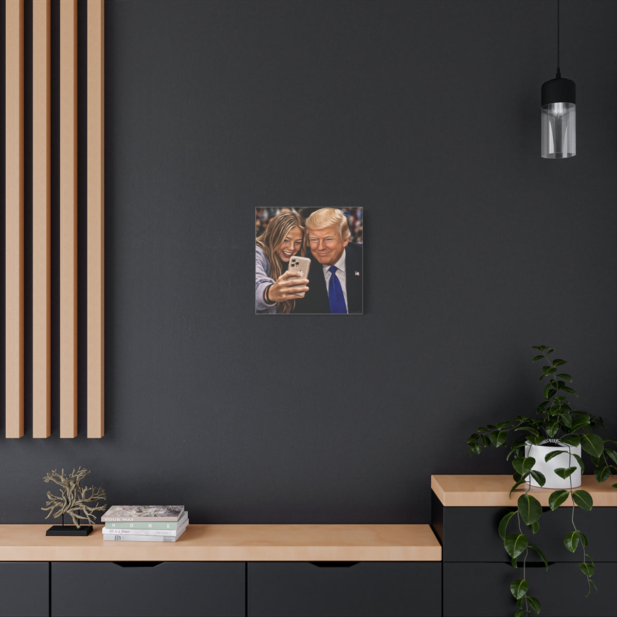 Trump Figure Selfie Matte Canvas Print