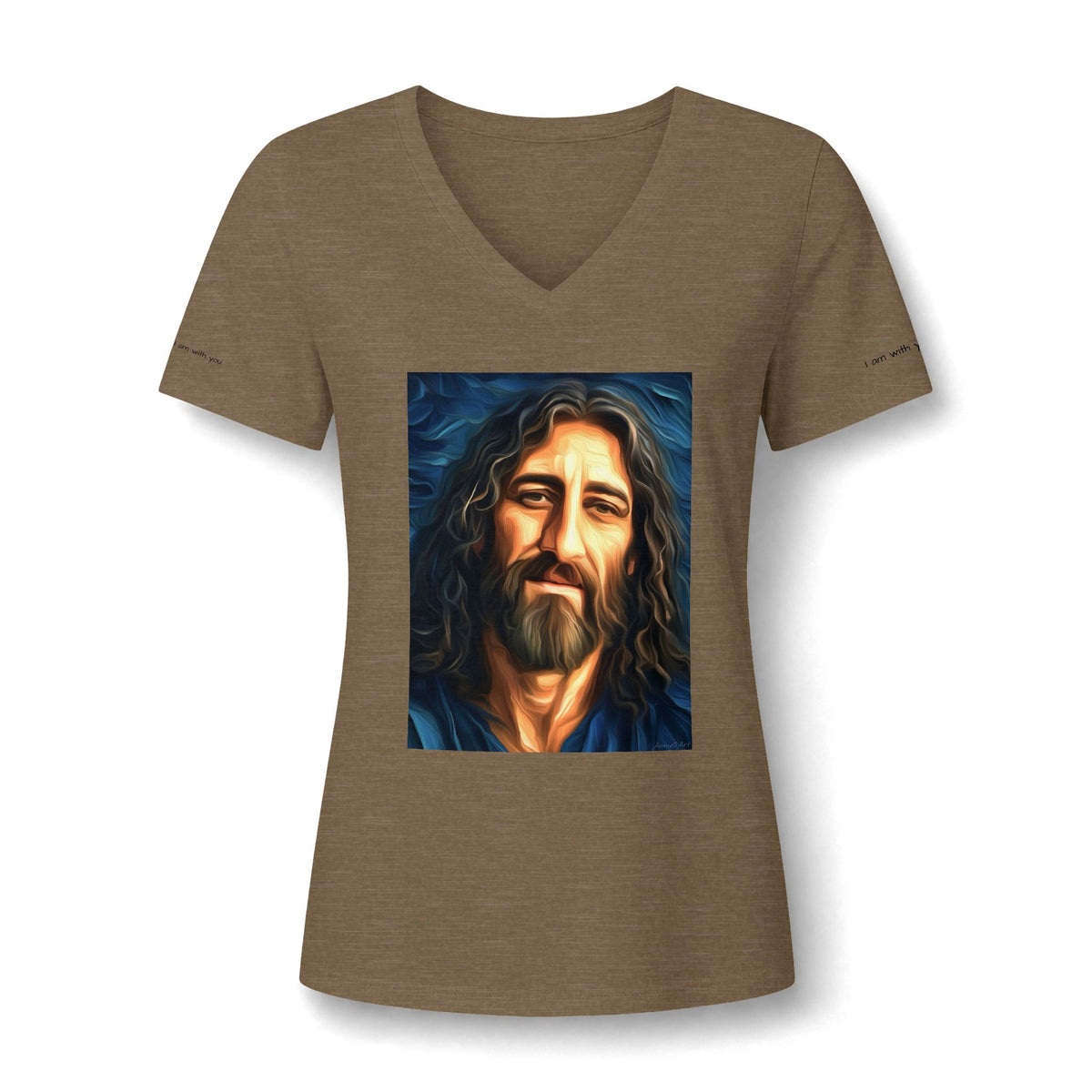 Women's V-Neck Tee — Stylized Jesus Portrait Graphic Tee