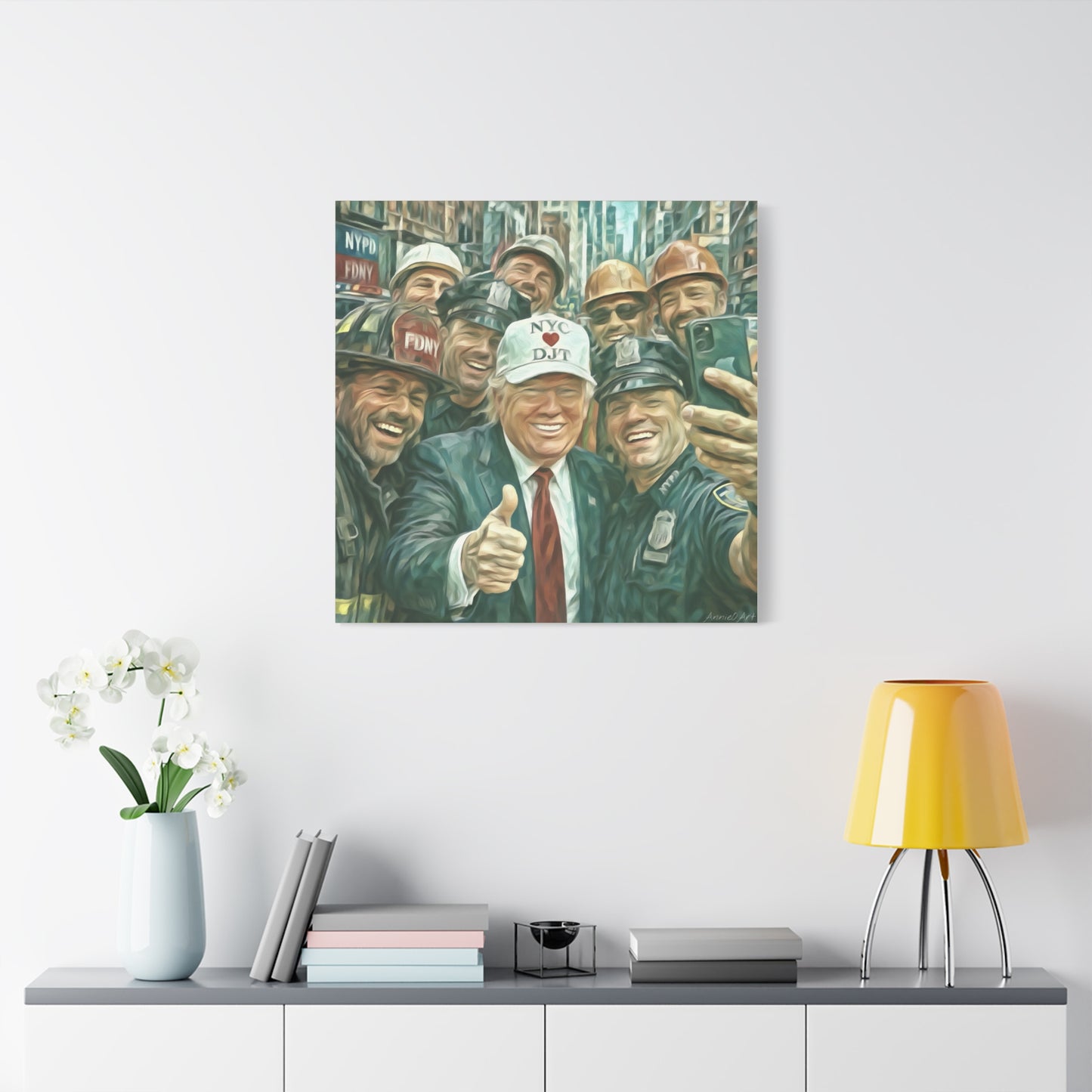 Trump ‘NYC❤️DJT’ - THE Blue-Collar-Billionaire w/ NYC Working Guys —Matte Canvas Print