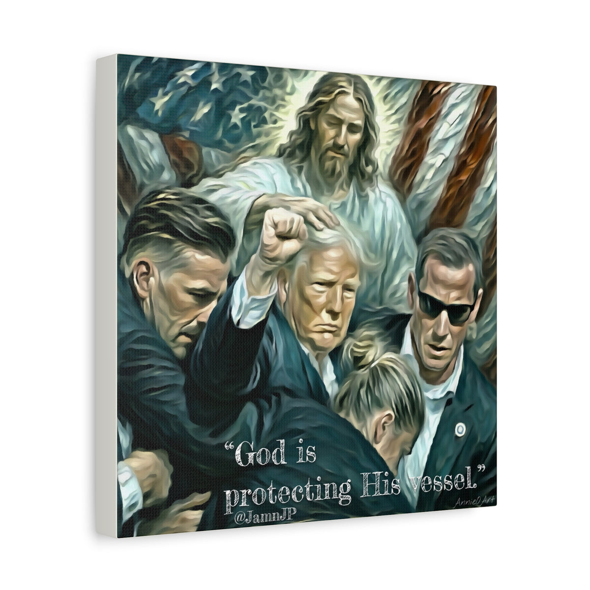 Jesus Blessing Trump— Patriotic Canvas Art — "God Is Protecting His Vessel"