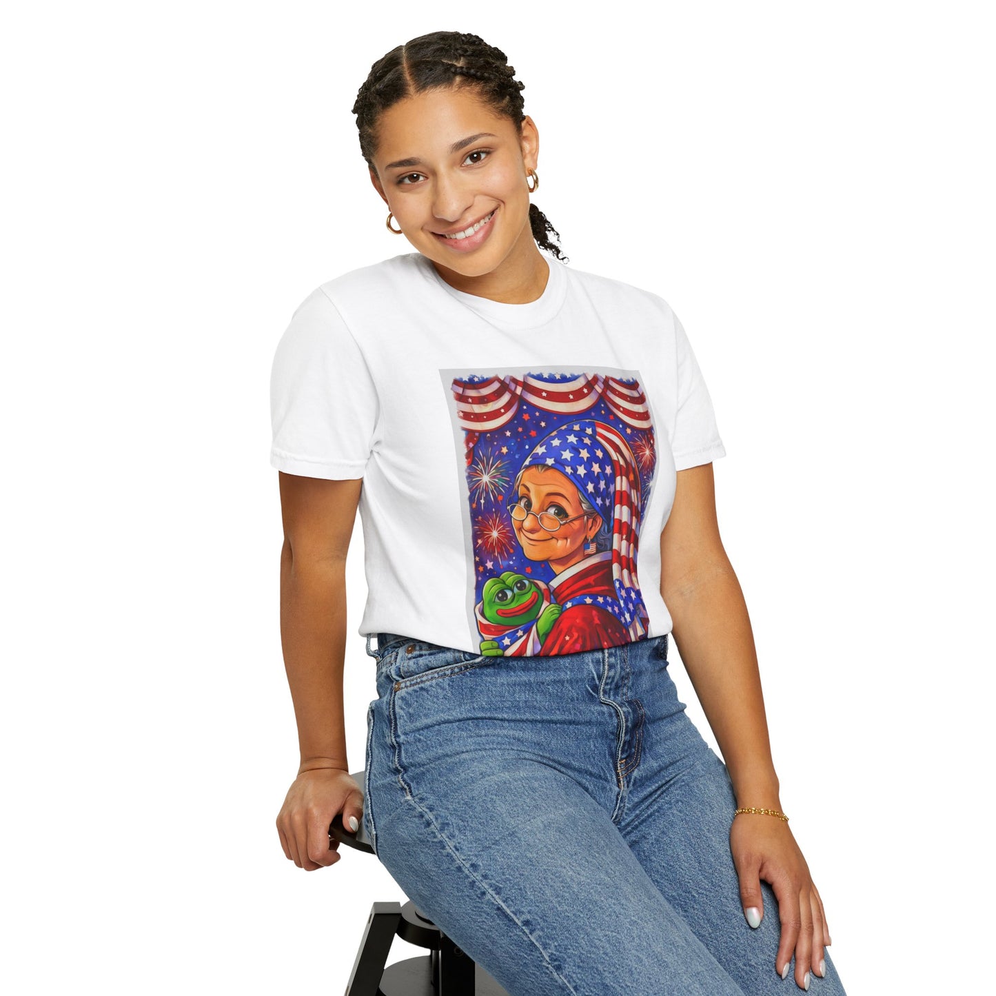Grandmas Patriotic Original Gansta “OG Grannie” T-Shirt — American Flag Grandma w baby Pepe Graphic Tee