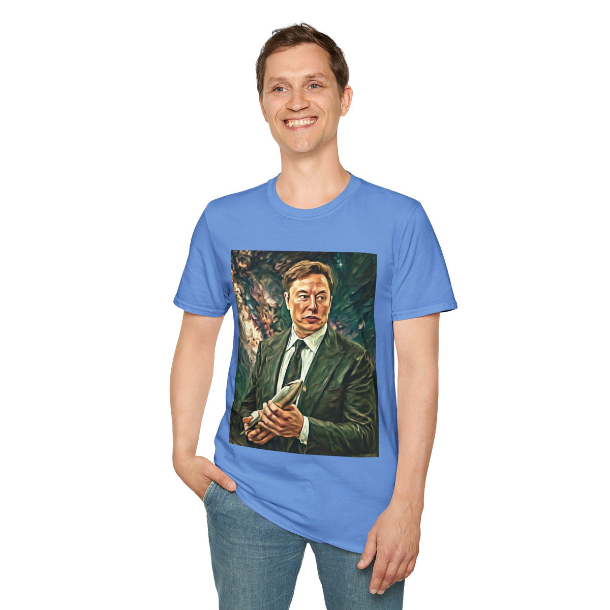Elon Musk with Rocket— Graphic T-Shirt