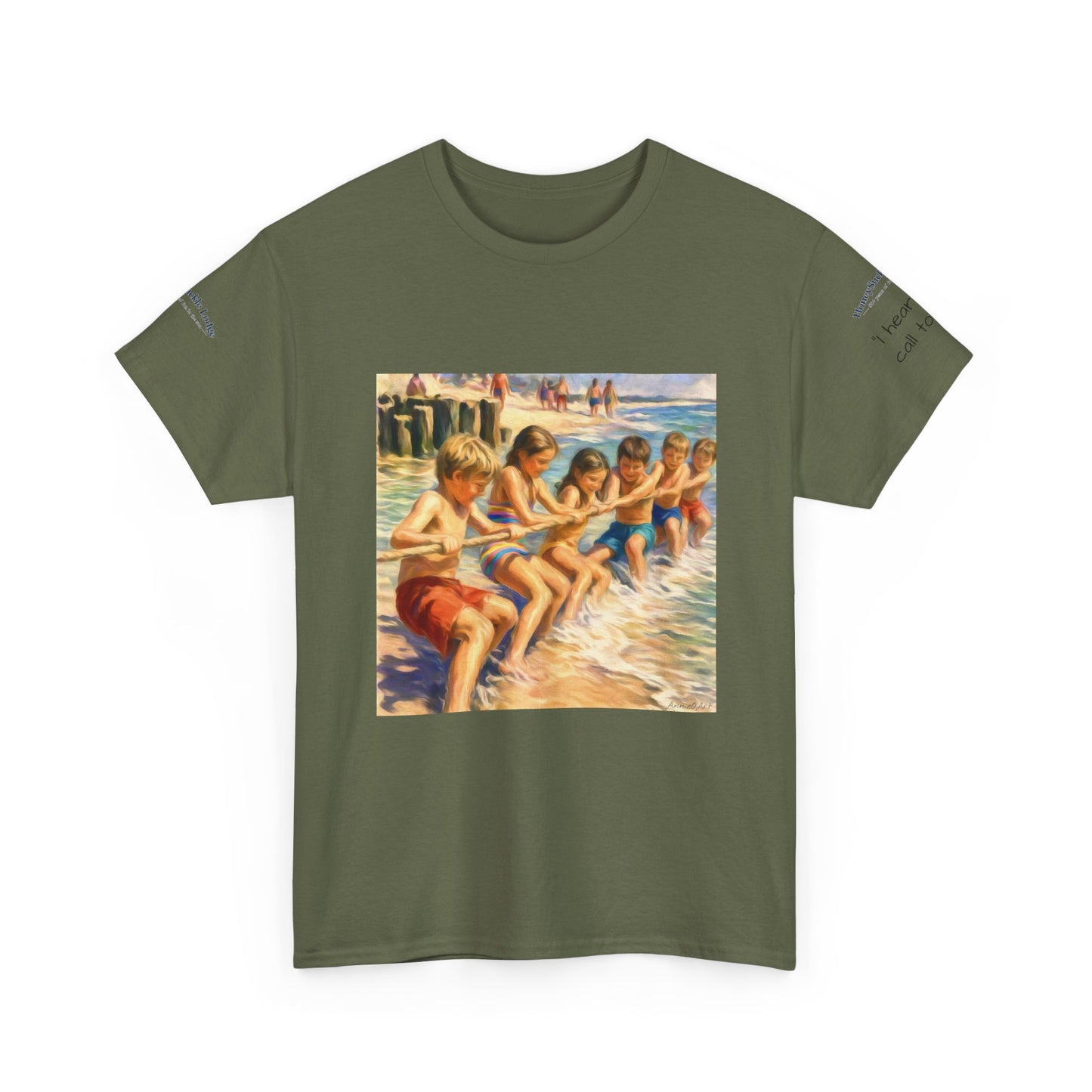 HoneySuckle Lodge Vintage Beach T-Shirt — "50+ years of fun in the sun" Retro Kids on Shore Design